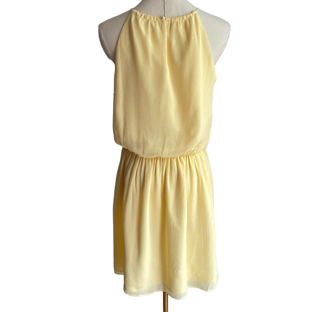 Lemon Yellow Chiffon Dress Sz M High Neck Knee Length Sleeveless Summer Casual - Picture 8 of 11